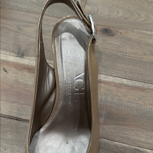 AGL patent leather almond Beige Slingback Heels - Picture 2 of 10